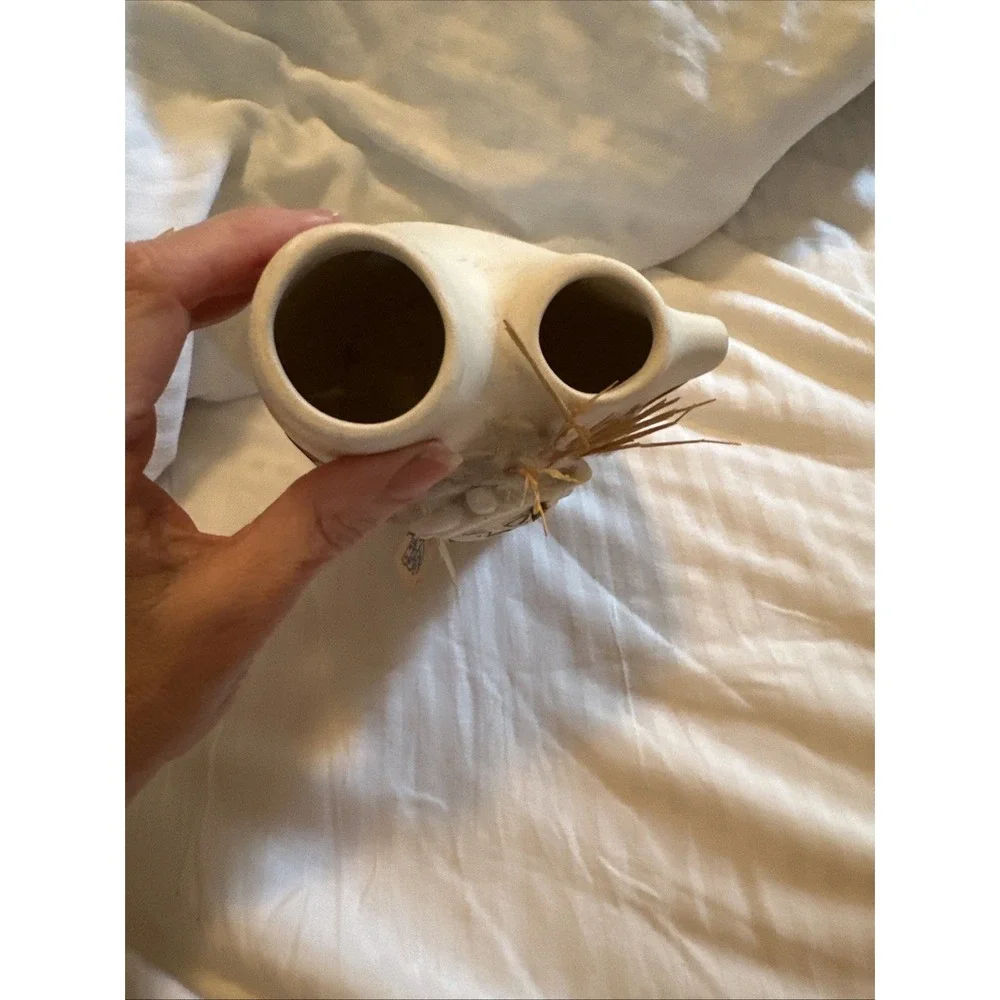 Vintage Adobe Moon White Ceramic Wedding Vase Double Spout Native Turtle Feather